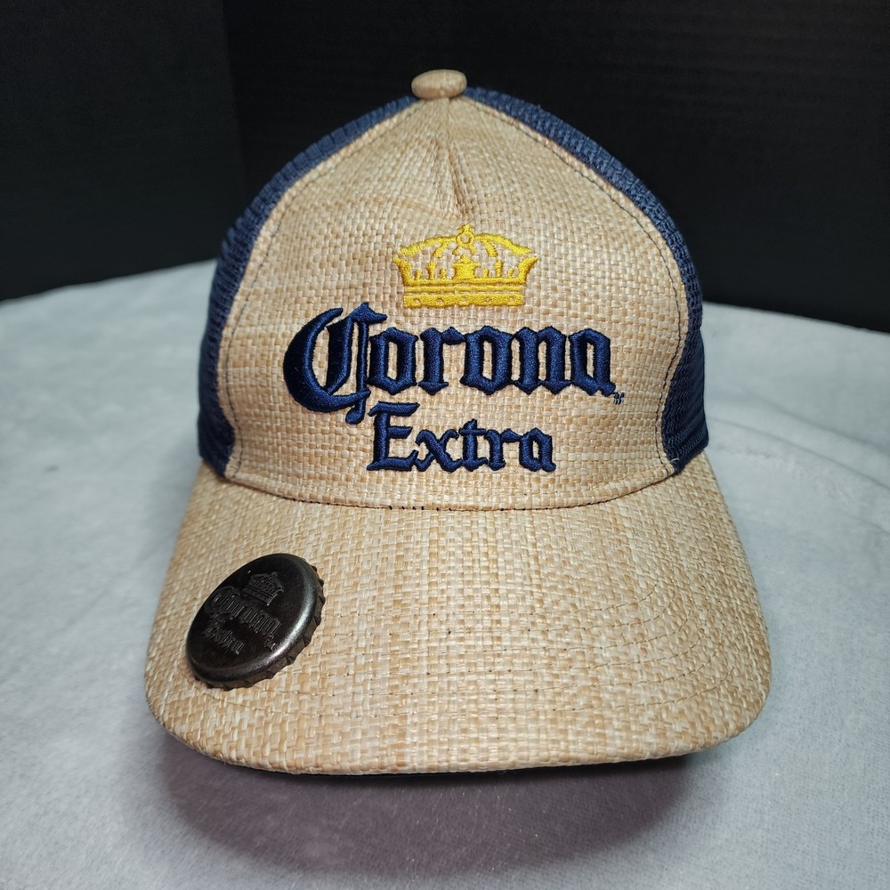Corona Extra Adjustable Snapback Mesh Woven Hat Built In Bottle Cap Opener